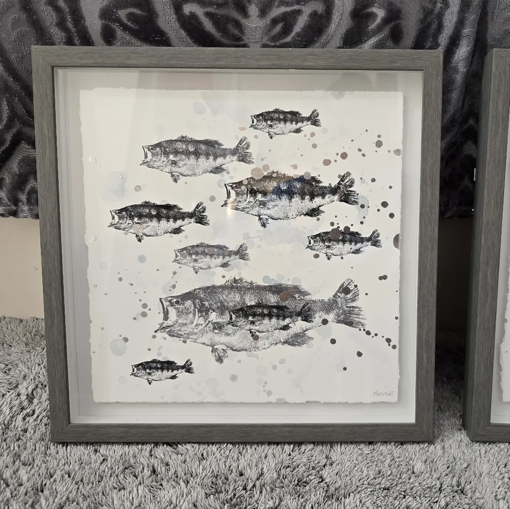 Gray Fish Art Print in Wooden Frame